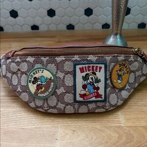 Coach Brown Signature Monogram Belt Bag with Disney Patches